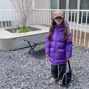 МОДА Детская пуховая куртка женская средней длины осень-зима новая для мальчиков средней длины для детей старшего возраста пуховая утолщенная куртка для хлеба 100cm фиолетовый