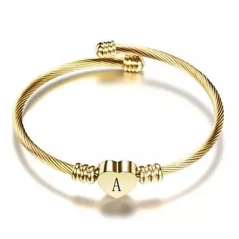 Мода Девушки Золотой Цвет Из Нержавеющей Стали Сердце Браслет С Буквой Мода Начальный Алфавит Подвески Браслеты Для Женщин