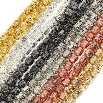 Мода Diy Craft Золото Серебро Покрытие Натуральный Лавовый Камень Бусины Цилиндрические Бусины-разделители для Изготовления Ювелирных Изделий DIY Браслеты Ручной Работы 15 дюймов 8x7mm about46pcs