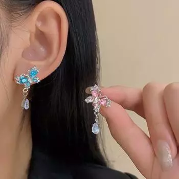 Мода Дизайн Кристалл Бабочка Темперамент Джокер Серьги Женские Ювелирные Изделия