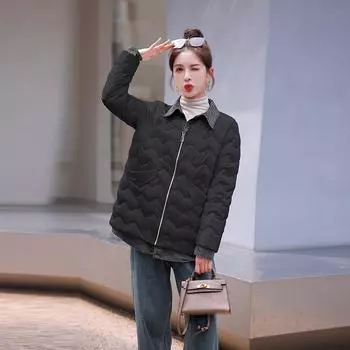 МОДА Дизайн Sense Denim Splicing Fake Двухсекционная куртка-пуховик для женщин 2024 года, зимняя, новая, облегающая и теплая, 90% белая куртка-пуховик Одежда S