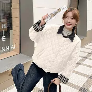 МОДА Дизайн Sense джинсовая куртка сращивания женская осень зима новая стеганая линия ромб легкая хлопковая одежда женская одежда S