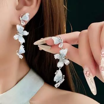 Мода Дизайн Сладкие Роскошные Градиент Кристалл Бабочка Длинные Серьги Кисточкой Женские