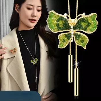 Мода Дизайн Свитер Цепи Кристалл Бабочка Ожерелье Длинные Аксессуары Для Одежды