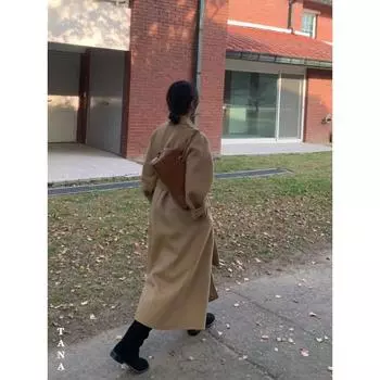 МОДА Дизайн Темперамент Муза Фан Нежное Длинное Шерстяное Пальто Узкая Универсальная Куртка Женская Одежда S чёрный