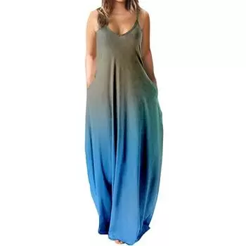 МОДА Длинное платье без рукавов Повседневная одежда M-3XL Мягкое женское летнее повседневное платье на подтяжках Женская одежда M