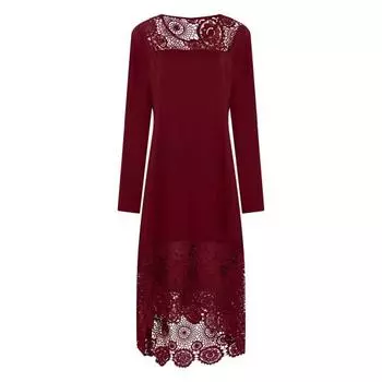 МОДА Длинные рукава платья уличная одежда однотонные мягкие женские свадебные вечеринки элегантные кружевные подолы одежда XL вино красного