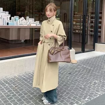 МОДА длинный женский тренчкот 2024 года новый британский стиль топ дизайн чувство высокого класса свободный широкий вариант пальто корейская одежда S хаки