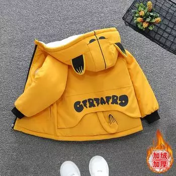 Мода для мальчиков преодолевает хлопчатобумажную подкладку, осенне-зимний детский мультяшный топ с капюшоном для девочек, повседневное флисовое пальто 90
