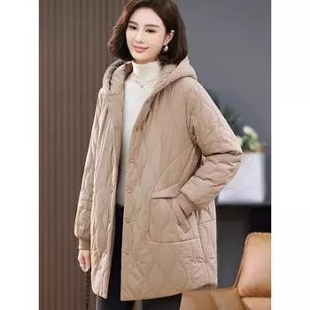 МОДА Для мам 2024 года, новый иностранный стиль, средний и длинный флис, утолщенный, свободный и облегающий, модная стеганая хлопковая одежда L чёрный