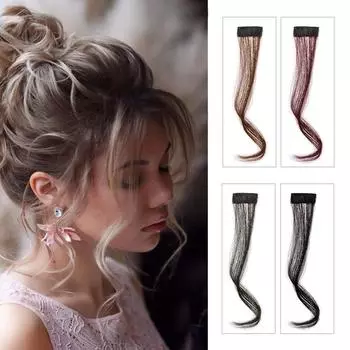 Мода для наращивания волос для девочек, кисточки по бокам лица, воздушная боковая челка, синтетическое термостойкое волокно, накладные волосы для женщин, две штуки 35CM