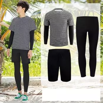 Мода для пар, солнцезащитный купальник, быстросохнущий купальный костюм, свободный крой, гидрокостюм, гидрокостюм, мужской комплект из 3 предметов, топ с длинными рукавами, длинные брюки, комплект купальников L