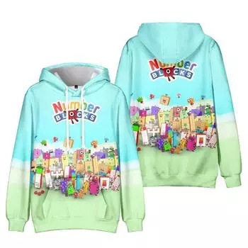 Мода для поклонников мультяшного принта Numberblocks Толстовка для спорта на открытом воздухе Косплей Пуловеры с капюшоном Косплей Костюм XS