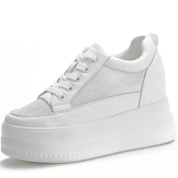 Мода Досуг Натуральная Кожа Белые Туфли Женские Дышащие Кроссовки Увеличенная Платформа Обувь Повседневная Обувь Женская Вулканизированная Обувь 34 чёрный