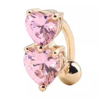 Мода Два Сердца Пупка Пупка Кольцо Бар Пирсинг розовый