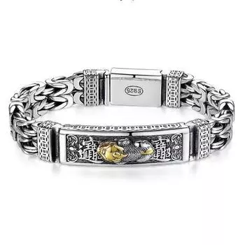Мода Двойная Цепочка Мирная Татуировка Деньги Pixiu Браслет Личность Популярные Мужские Ретро Lucky Fortune 22cm