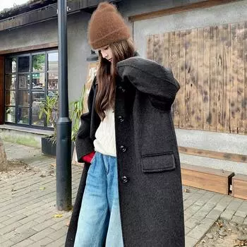 МОДА Двустороннее шерстяное кашемировое пальто Майяра для женщин 2024 года, новое корейское свободное длинное шерстяное пальто Одежда S