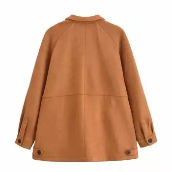 МОДА Европа и Америка 2024 новая женская одежда ретро свободная повседневная куртка с лацканами с длинными рукавами спереди с присборенной передней частью замшевая куртка Одежда S