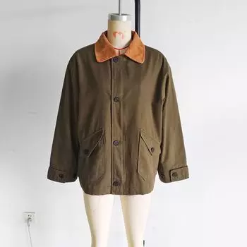 МОДА Европа и Америка 2024 новая женская одежда ретро свободная повседневная куртка с лацканами и длинным рукавом контрастного цвета с накладным воротником Одежда S