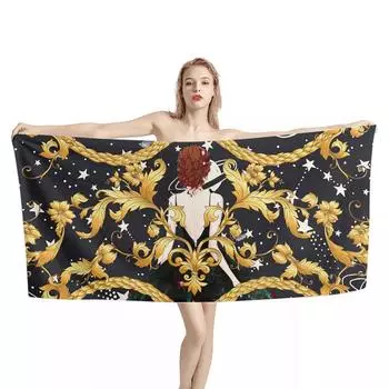мода европеизм роскошная красивая девушка с золотым цветочным узором пляжное полотенце быстросохнущее банное полотенце для бассейна для девочек и женщин 50x30cm