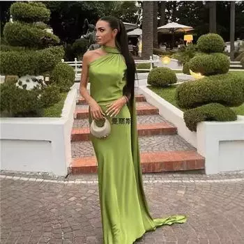 МОДА Европейская и американская домашняя нишевая новая женская одежда весна-лето однотонное платье из шелка и атласа с фактурой Одежда S зелёный