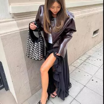 МОДА Европейская и американская зимняя новая женская одежда универсальная однобортная высококачественная ретро кожаная куртка с круглым вырезом Одежда S темно-красного