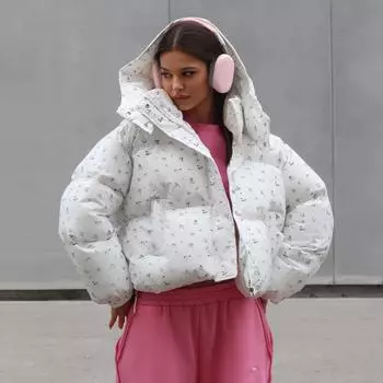 МОДА Европейский и американский дизайн с мелким цветочным принтом хлопковая одежда зимняя женская универсальная термобелье со съемным капюшоном Одежда S