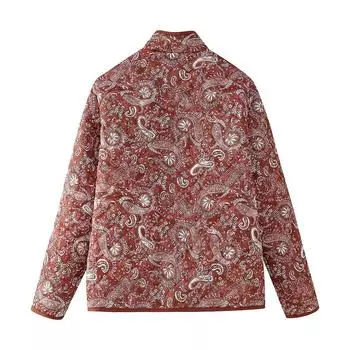 МОДА Европейский и американский стиль 2024 новая женская одежда ретро-принт с длинными рукавами и карманами, однобортный хлопковый жакет Одежда S