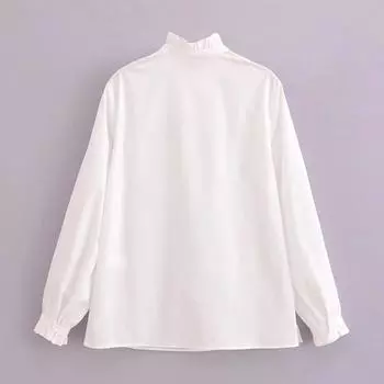 МОДА Европейский и американский стиль 2024 новая женская одежда ретро свободная рубашка с воротником-стойкой и плиссированными рукавами-фонариками Одежда S
