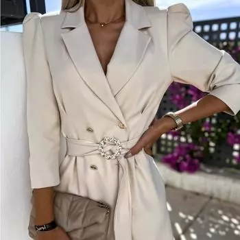 МОДА Европейский и американский стиль Весна и лето женское платье с рукавами-фонариками и лацканами на талии Платье с поясом и завязкой S фиолетовый