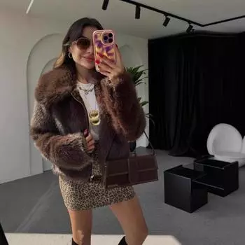 МОДА Европейский и американский стиль в осенне-зимнем коротком искусственном меховом жакете из лисы, теплая универсальная и тонкая меховая женская одежда S темно-коричневого