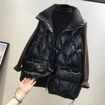 МОДА Fat Sister 2024 Новый зимний хлопковый жилет женская верхняя одежда корейская версия свободный короткий несмываемый блестящий универсальный жилет одежда M within 100