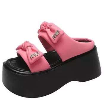 мода Фея Стиль бант толстая подошва увеличивающая рост платформа сандалии женская летняя новая верхняя одежда открытый носок пляжные шлепанцы летние слайды 34 бежевый