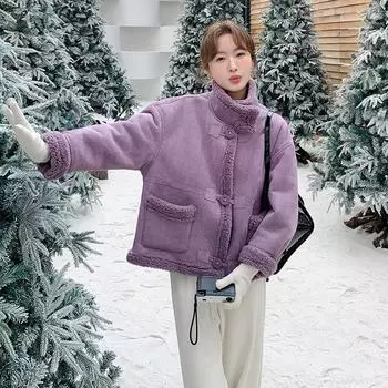 МОДА Фиолетовая маленькая меховая интегрированная куртка женская зимняя новая искусственная овечья меховая замшевая локомотивная одежда утолщенная хлопковая одежда модная одежда S фиолетовый