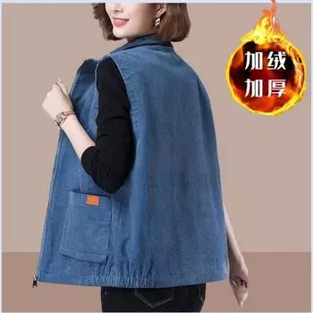 МОДА Флисовый утолщенный вельветовый жилет женский осенне-зимний новый повседневный свободный верхний жилет жилет универсальный жилет одежда M [47.5kg recommended] зелёный