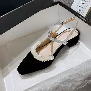 мода французские ретро женские босоножки Parel элегантные туфли на низком каблуке квадратный каблук туфли Мэри Джейн с острым носком Лолита закрытый носок женские туфли плюс 43 35 чёрный