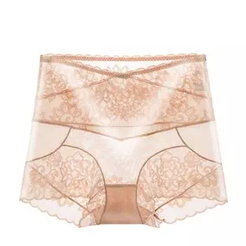 мода французское кружевное нижнее белье женское с высокой талией Unides кружевное жаккардовое ультратонкое хлопковое промежностное бесследное нижнее белье для девочек M синий
