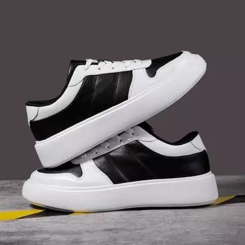 Мода Fujeak 2024 Мужские повседневные кроссовки для бега Новые трендовые мужские кроссовки для тренировок по теннису на открытом воздухе Кожаные туфли-лоферы без застежек 39 черный белый