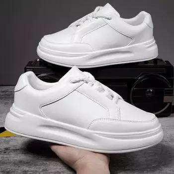 Мода Fujeak Мужские черные туфли 2024 Новые повседневные кроссовки на толстой подошве со шнуровкой Универсальная кожаная обувь Вулканизированные мокасины Zapatos Hombre 36 черный белый