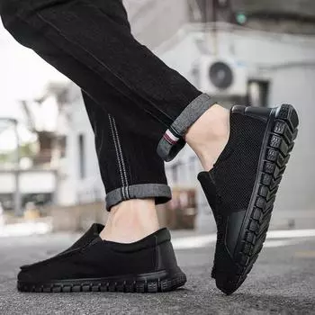 мода Fujeak Plus Size Men Mesh Breathable Running Sport Shoes спортивные кроссовки для активного отдыха мокасины для ходьбы на открытом воздухе ленивые туфли на шнуровке 39 чёрный