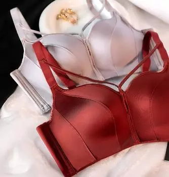мода глянцевый новое нижнее белье женское маленькая грудь сексуальный крест собирает верхнюю поддержку бюстгальтер закрытый грудь регулировка бюстгальтер 70B красный