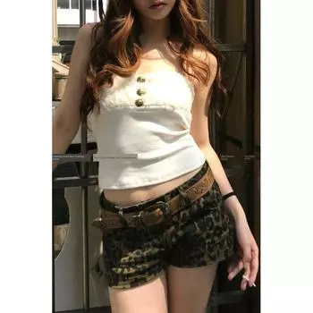 Мода Хай-стрит Y2g Сексуальный Ветер Миллениум Леопардовый Принт Деним Детские Летние Винтажные Ретро Майяр Шорты Leopard print shorts 2XL