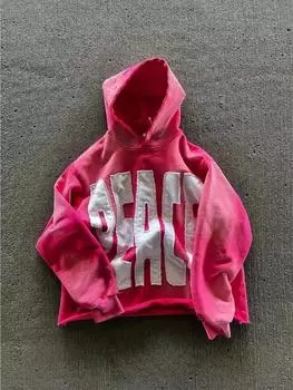 Мода Harajuku Trend Hoodie Retro Alphabet Embroidered Hoodie Men Y2k Goth Coat Casual Loose Sweatshirt Hoodies S