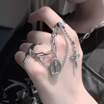 Мода Хип-Хоп Панк Терруар Прохладное Кольцо Темперамент Нейтральный Простой Хип-Хоп Крест Два Пальца Браслет Набор