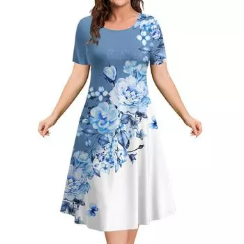 Мода, хит продаж, летняя одежда с круглым вырезом, цветное женское платье с короткими рукавами, элегантные длинные платья для вечеринок S