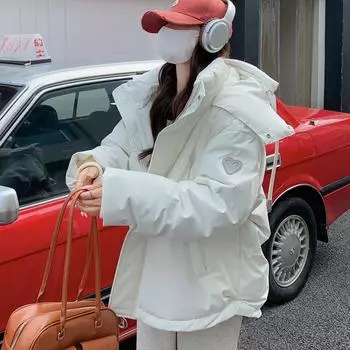 МОДА хлопчатобумажная одежда женская 2024 зимняя новая серая короткая пуховая хлопчатобумажная одежда студенческая одежда большого размера для пар Одежда S серый