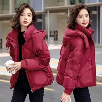 МОДА хлопчатобумажная одежда женская 2024 зимняя новая одежда из хлопка женская свободная с капюшоном короткая утолщенная студенческая одежда для хлеба женская одежда S чёрный