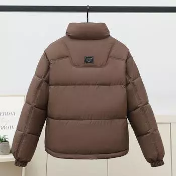 МОДА хлопокженская зимняя ветровка 2024 года с утолщенным воротником-стойкой свободная короткая одежда из хлопка M кофейный