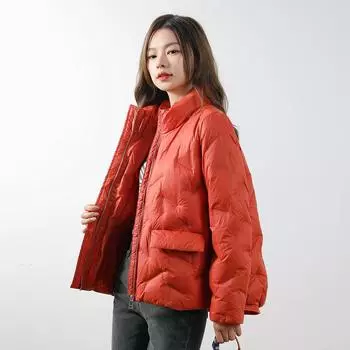 МОДА холодная зима новый простой женский 90 флисовый женский пуховик с воротником-стойкой прижимной клеевой однотонный пуховик короткая куртка большого размера Одежда S чёрный