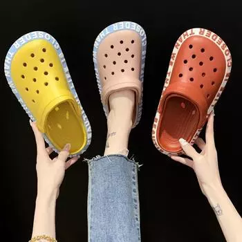 Мода hot6Beach Shoes Women 2024 Новые повседневные женские туфли Rainbow Garden Shoes Нескользящие сандалии Slip on Girl Fashion Slides Outdoor Sandals 35 красный